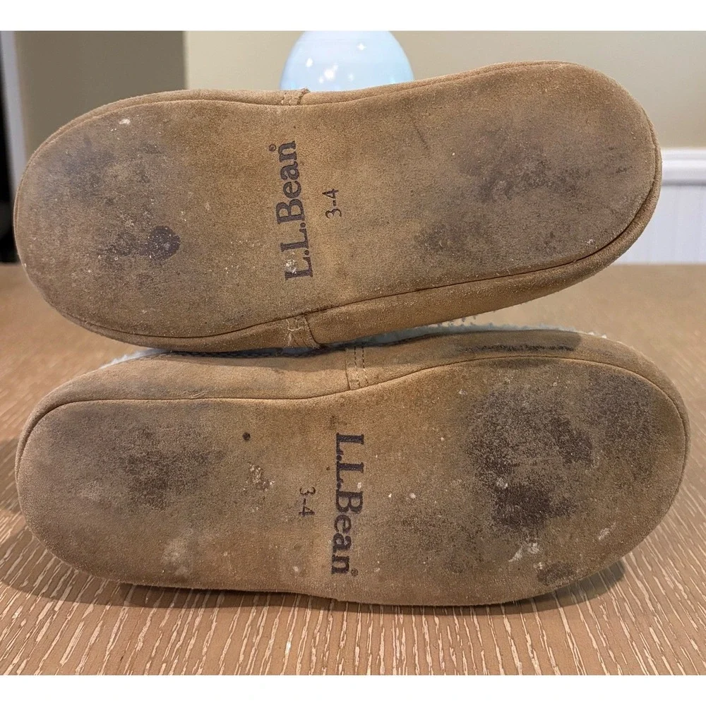 L.L.Bean Kids Sherpa Fleece Slippers Size 3-4 Cream Cozy House Shoes Unisex